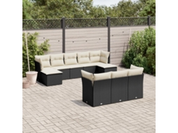Vidaxl 10 Pcs Conjunto Sofás De Jardim C/ Almofadões Vime Pe Preto