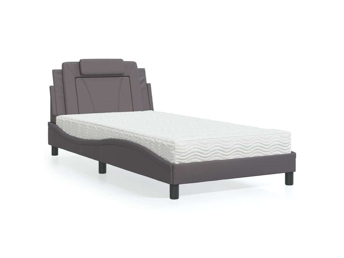 Vidaxl Cama Viana com Colchão 100x200 Cm Couro Artificial Cinzento