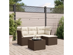 Vidaxl 5 Pcs Conjunto Sofás P/ Jardim C/ Almofadões Vime Pe Castanho