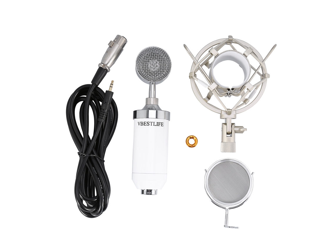 Conjunto De Microfone De Gravação Condensador Profissional Vbestlife Com Suporte Anti-shock Branco