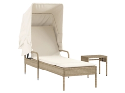 Espreguiçadeira com Toldo e Mesa Vime Pe Bege MAISON EXCLUSIVE