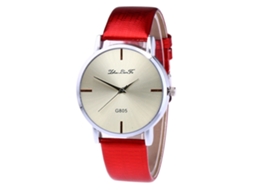 Relógio analógico de quartzo com pulseira de couro PU para homens e mulheres (vermelho)