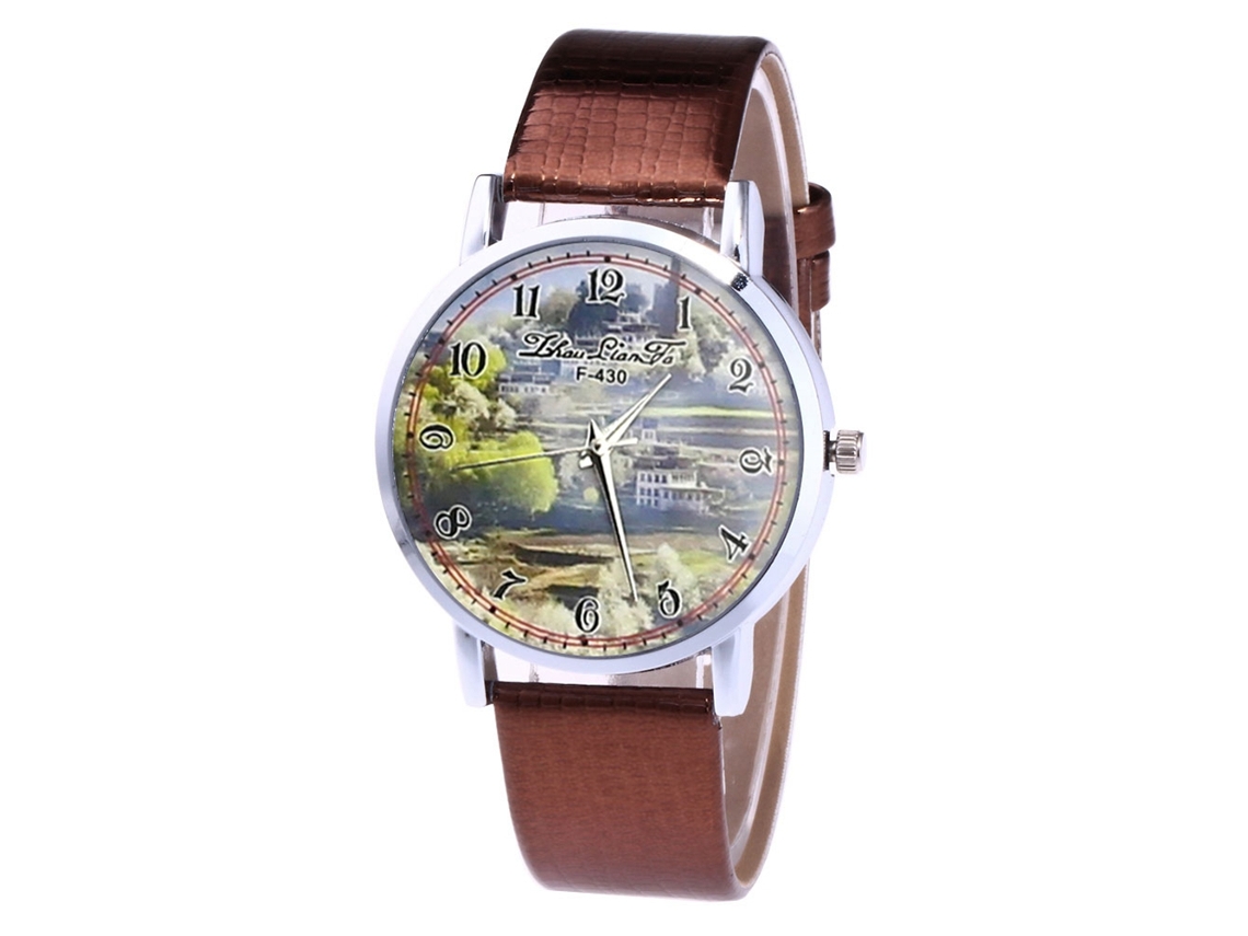 Relógio de Pulso Quartz para Homem e Mulher com Pulseira de Couro Pu (café)