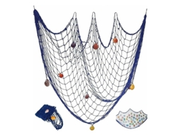 Rede de Pesca Decorativa com Conchas, Decoração de Rede Pesca para Parede Festa, 78 X 39 Polegadas, Azul BRILVIBERA