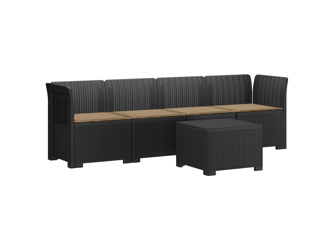 Vidaxl Sofá De Jardim 4 Lugares Com Almofadas Look Rattan Pp Antracite