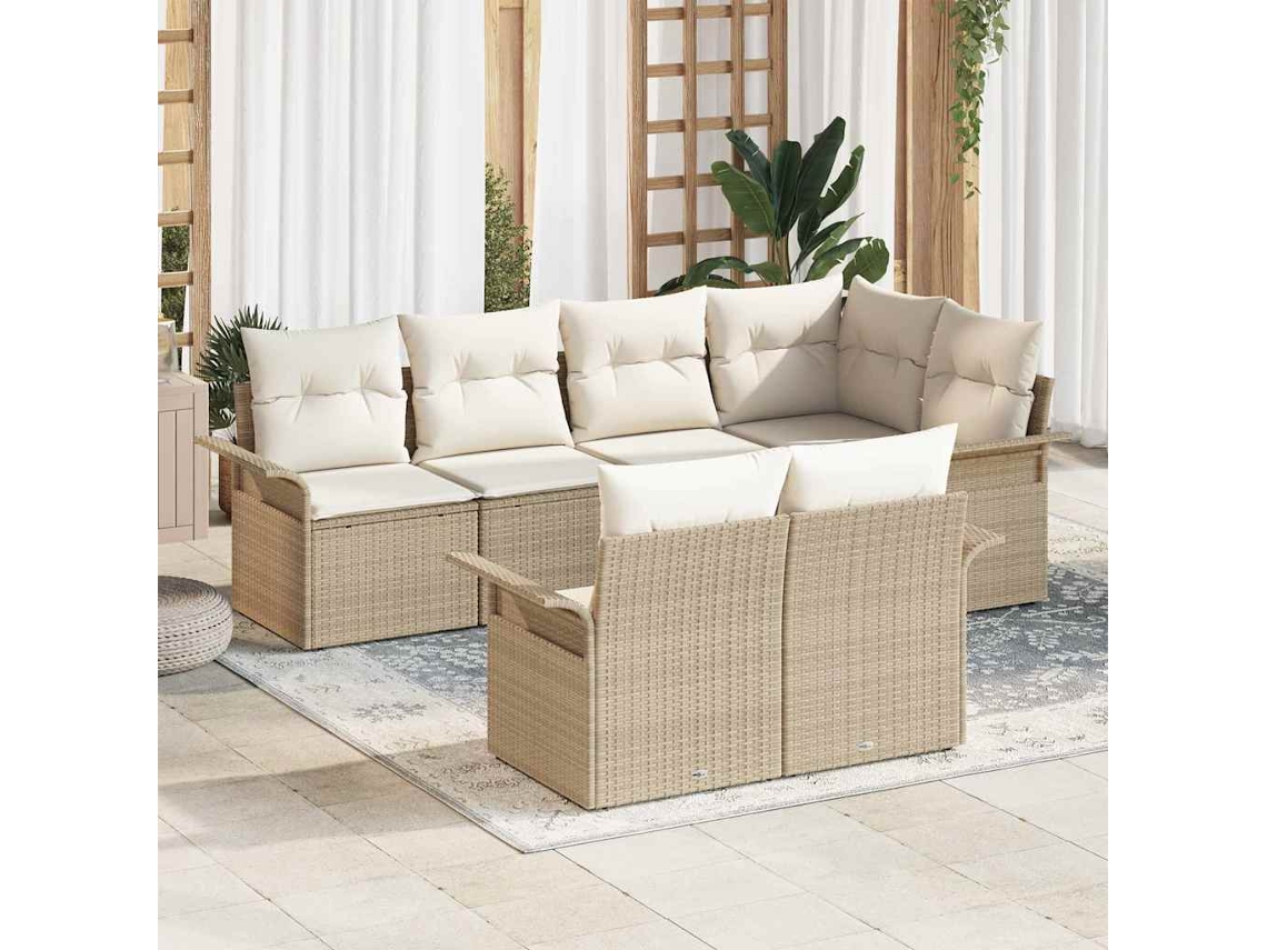 Vidaxl Conjunto de Sofá de Jardim 7 Pcs Bege Rattan Sintético