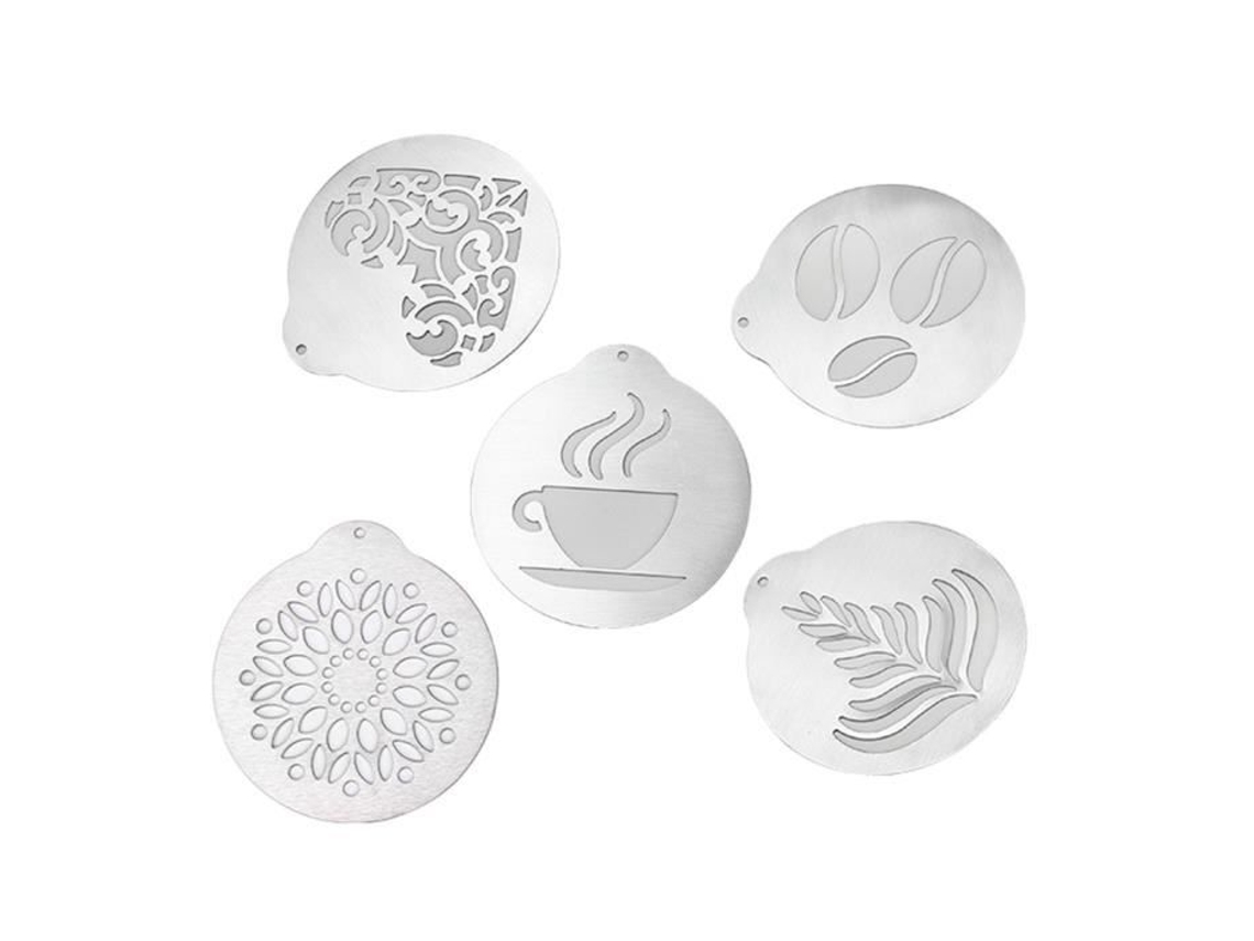 Molde de Café Estênceis de Café de Aço Inoxidável Modelos de Arte de Cappuccino Barista Guirlanda de Café Molde de Café-9.1X8.5Cm-5Pcs-A
