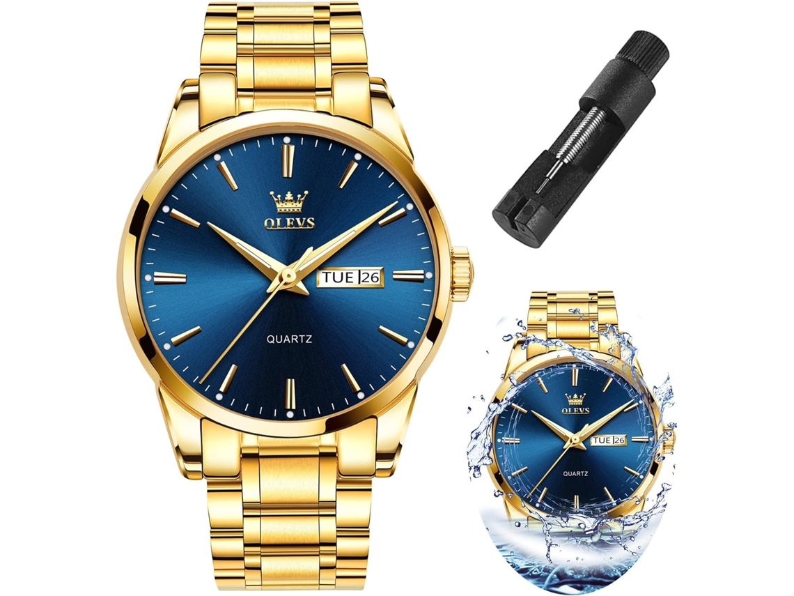 Lurelia Relógio Cronógrafo Masculino, Movimento De Quartzo, Analógico, Data/calendário, Luminoso, Aço Inoxidável, Resistente À Água 30m, Dourado