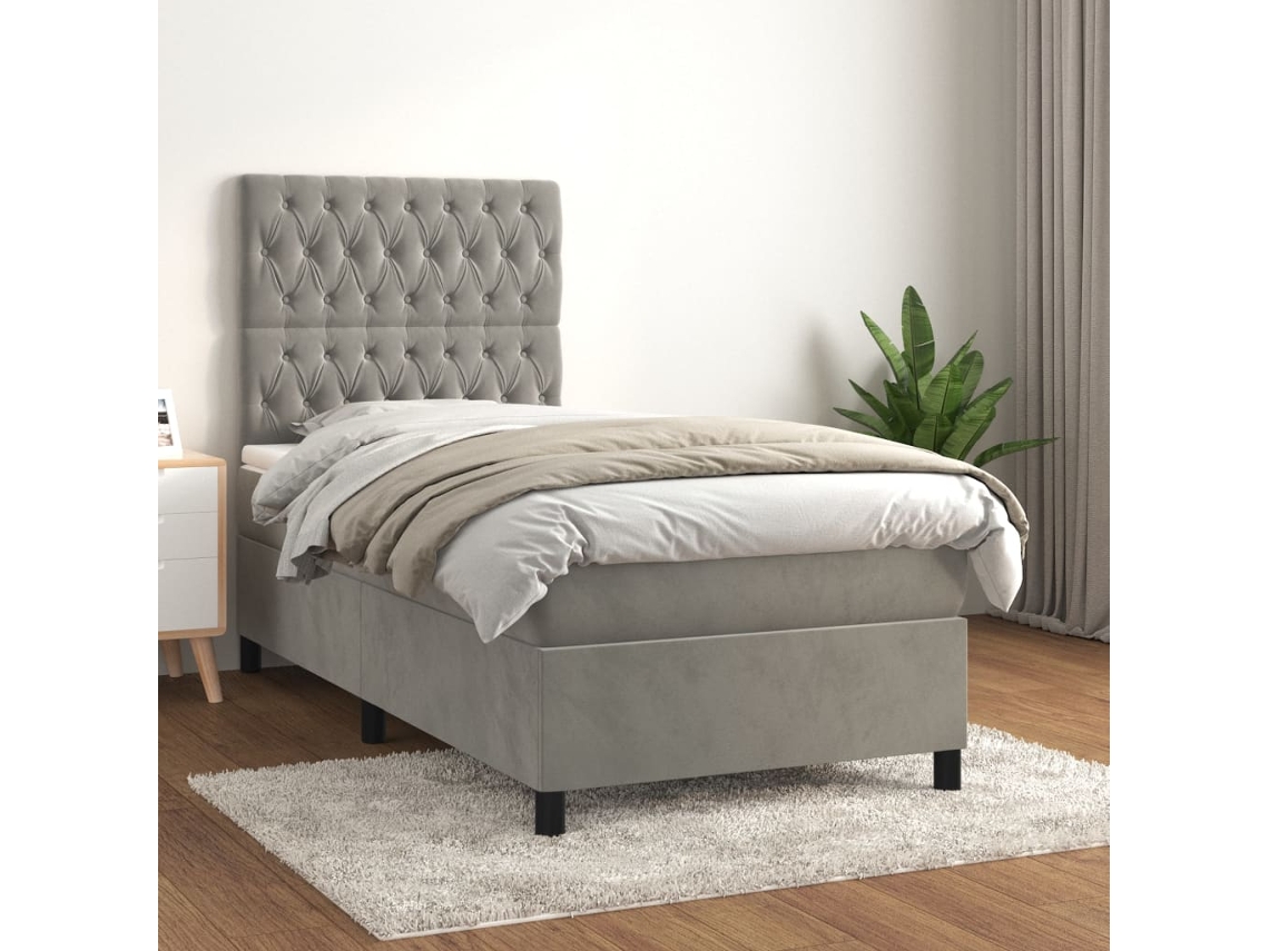 Vidaxl Cama Com Molas/colchão 80x200 Cm Veludo Cinza-claro