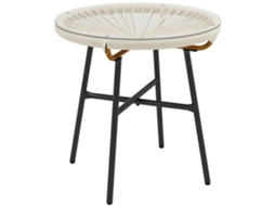 Mesa de Rattan com Tampo de Vidro, Ø 50 cm, Externa, Bege