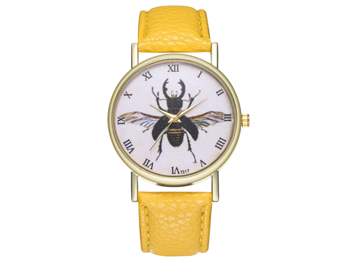 Relógio de pulso moderno para casal com pulseira de PU, mostrador redondo e movimento de quartzo (amarelo)