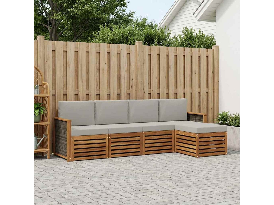 Vidaxl Conjunto De Sofás Para Exterior 5 Pcs Natural E Cinzento-claro