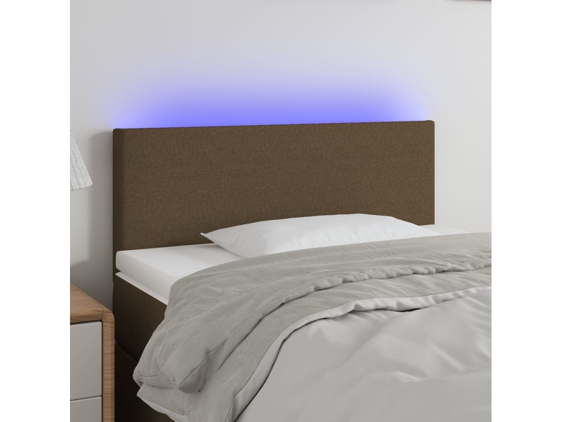 Cabecero con luces LED, tela, 80x5x78/88 cm, marrón
