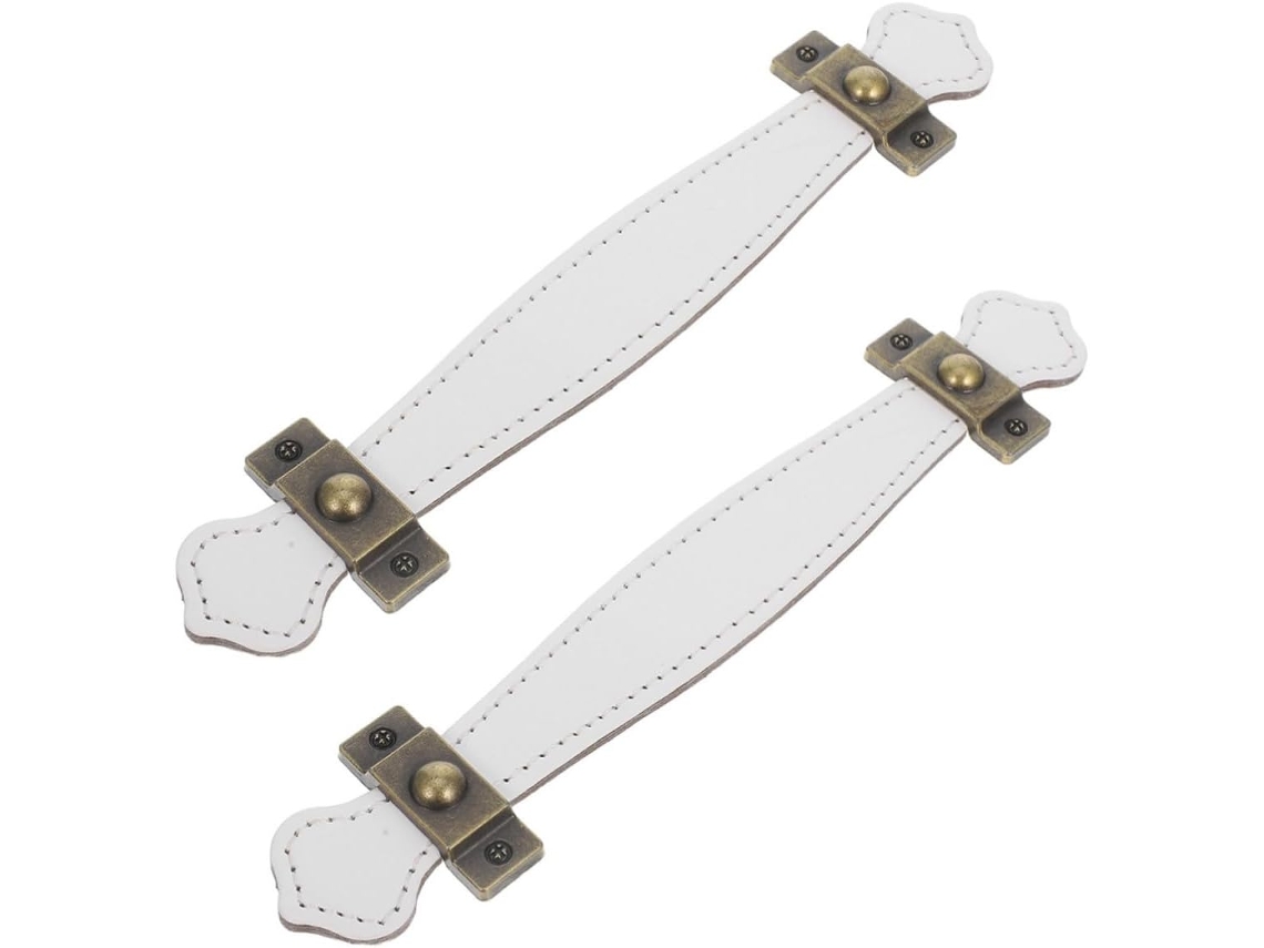 Conjunto De 2 Puxadores Para Móveis Em Couro Pu Branco Com Parafusos Montagem