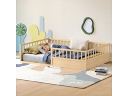 Lit Montessori VSOGA 140x200 cm bois massif, au sol, barrière sécurité pin naturel