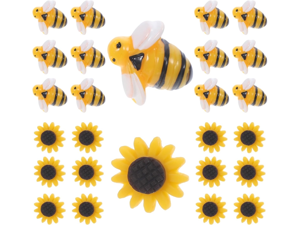 Tachinhas Decorativas Com Cabo Ergonômico, Design Em Resina, Abelha E Girassol, Caixa Com 30 Unidades, Ideais Para