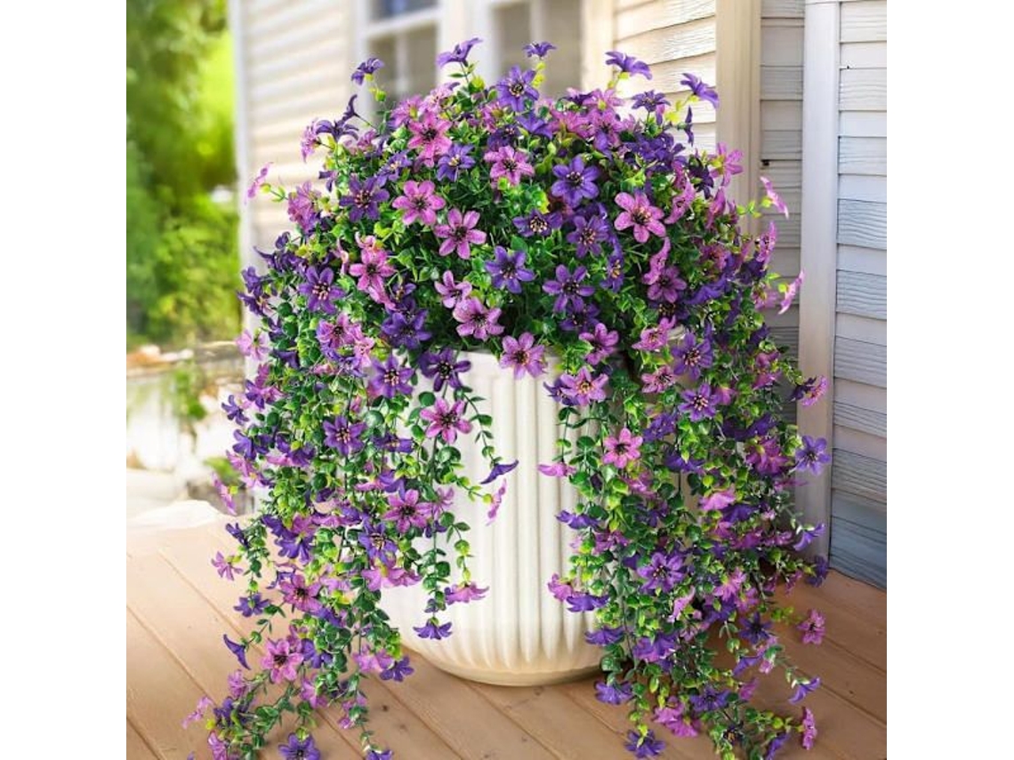 Conjunto de 2 Flores Artificiais Suspensas com Toque Sedoso e Eucalipto para Jardim. AQUAFORGE