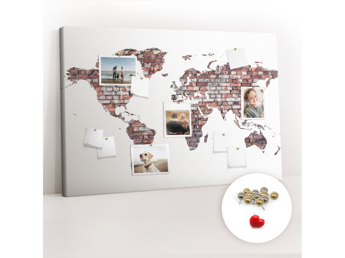 Painel De Cortiça Para Parede Mapa-múndi Em Tijolos Para A Sala De Estar Espelharte (120x80 Cm)