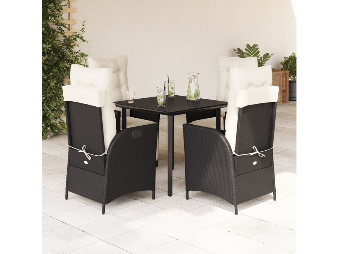 5 Pcs Conjunto De Jantar P/ Jardim C/ Almofadões Vime Pe Preto Dkd Home Decor