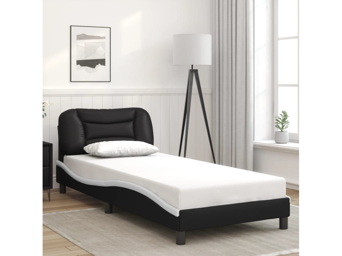 Estrutura Cama C/ Cabeceira Couro Artif. 80x200 Cm Preto/branco