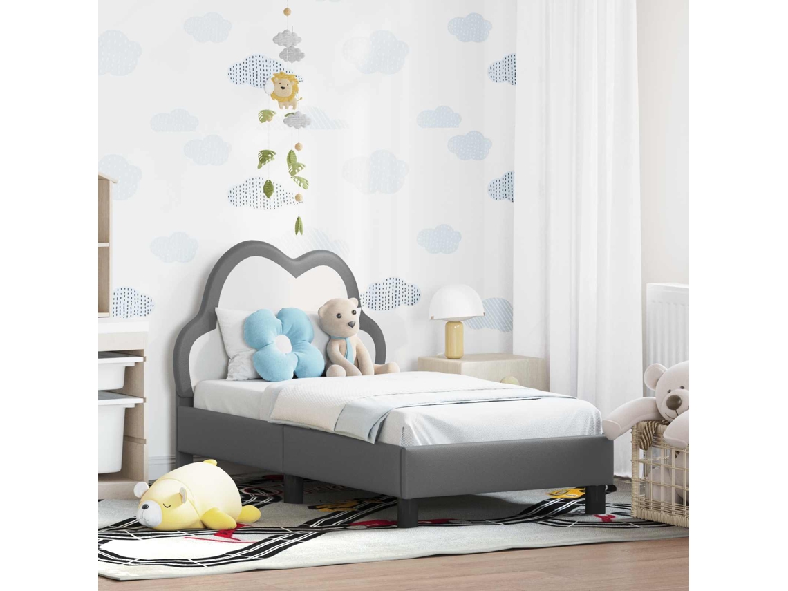 Vidaxl Estrutura De Cama Para Criança Com Cabeceira Cinzento-claro Pu