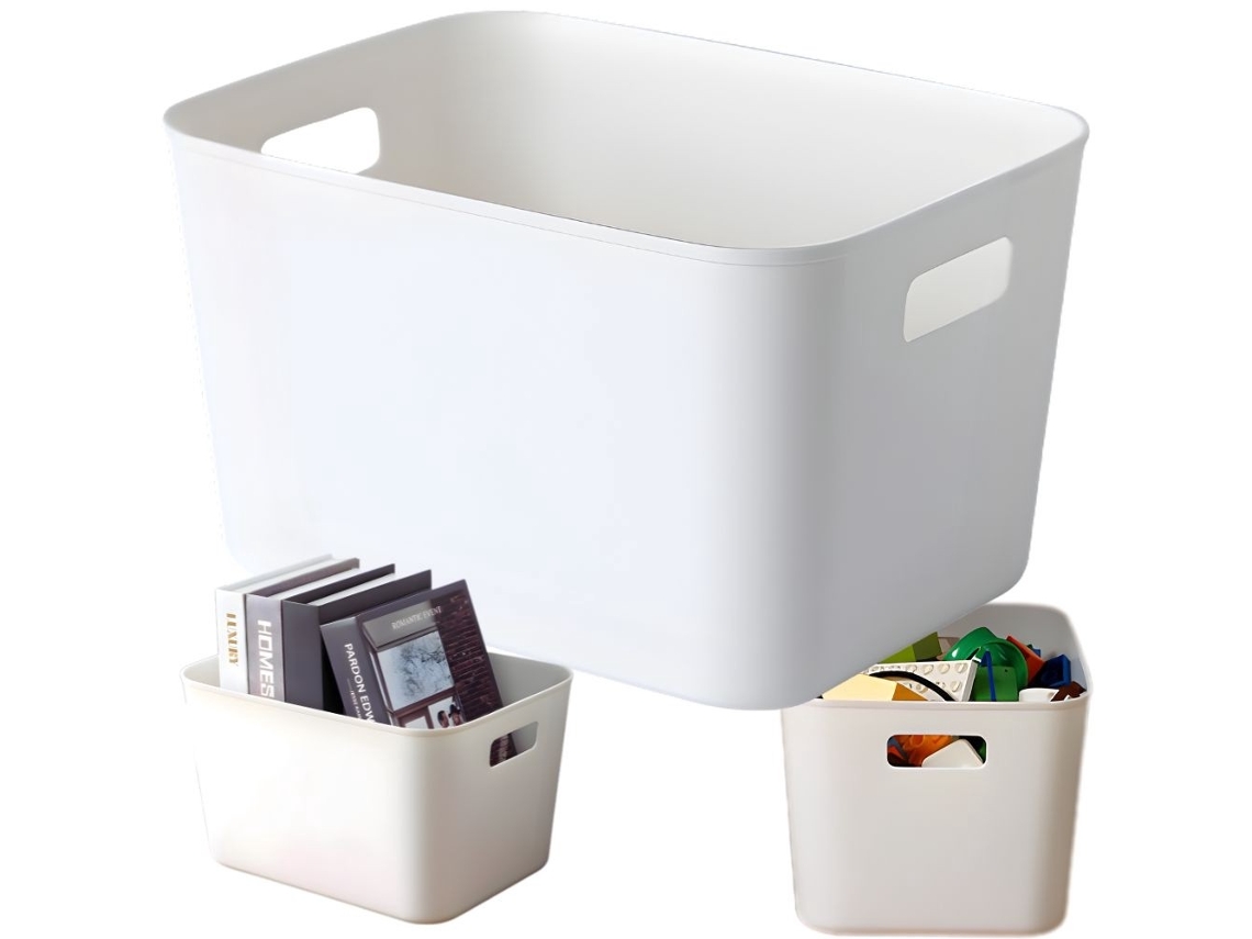 Cesto De Armazenamento Plástico Com Alças, Branco, 32x25cm, 15l, Para Organização Doméstica