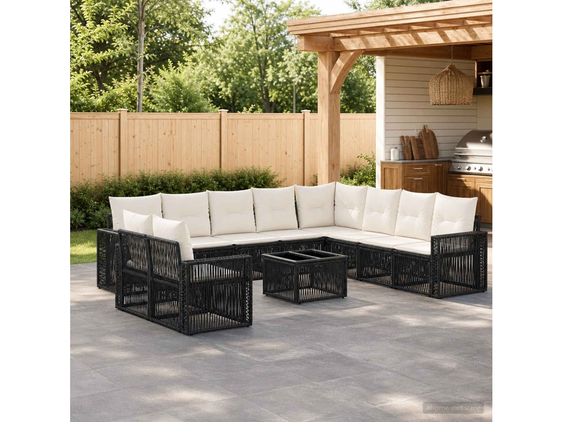 Vidaxl Conjunto De Sofá De Jardim 11 Unid. Preto E Branco Creme
