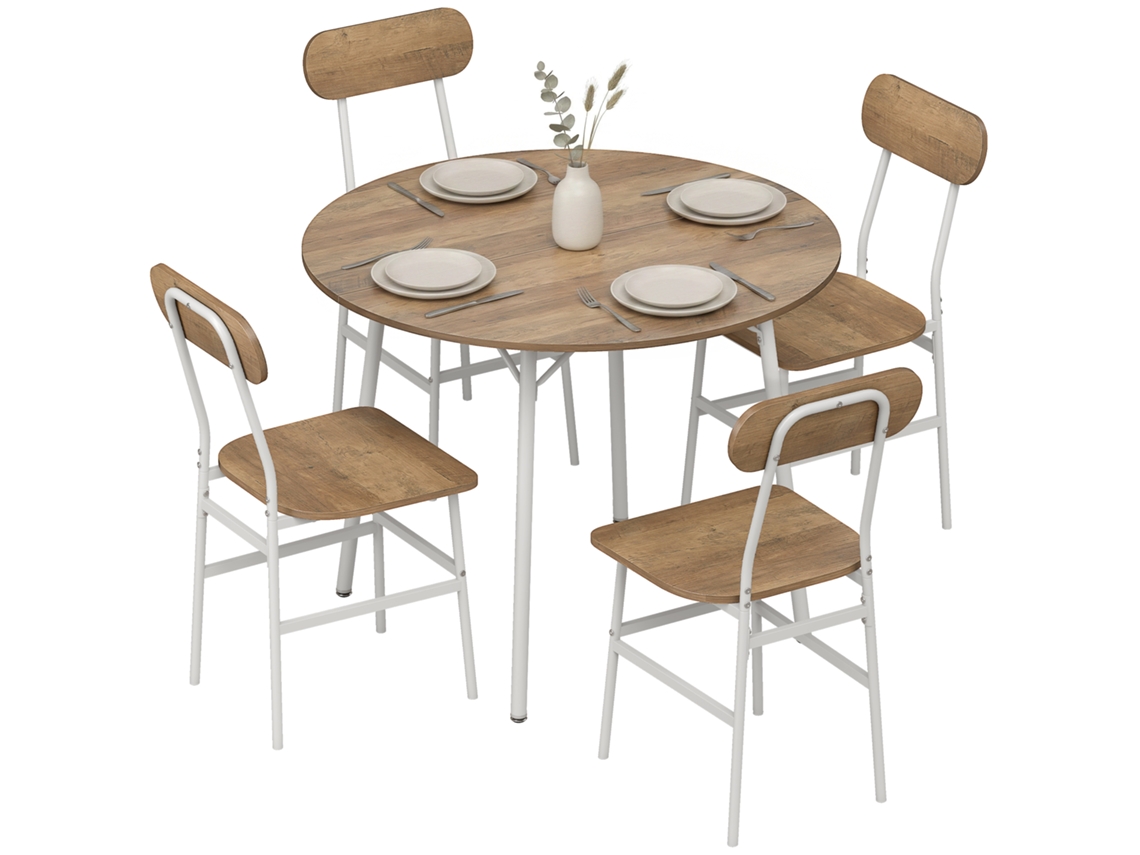 Conjunto Mesa + 4 Cadeiras, Estrutura Metal, Natural.