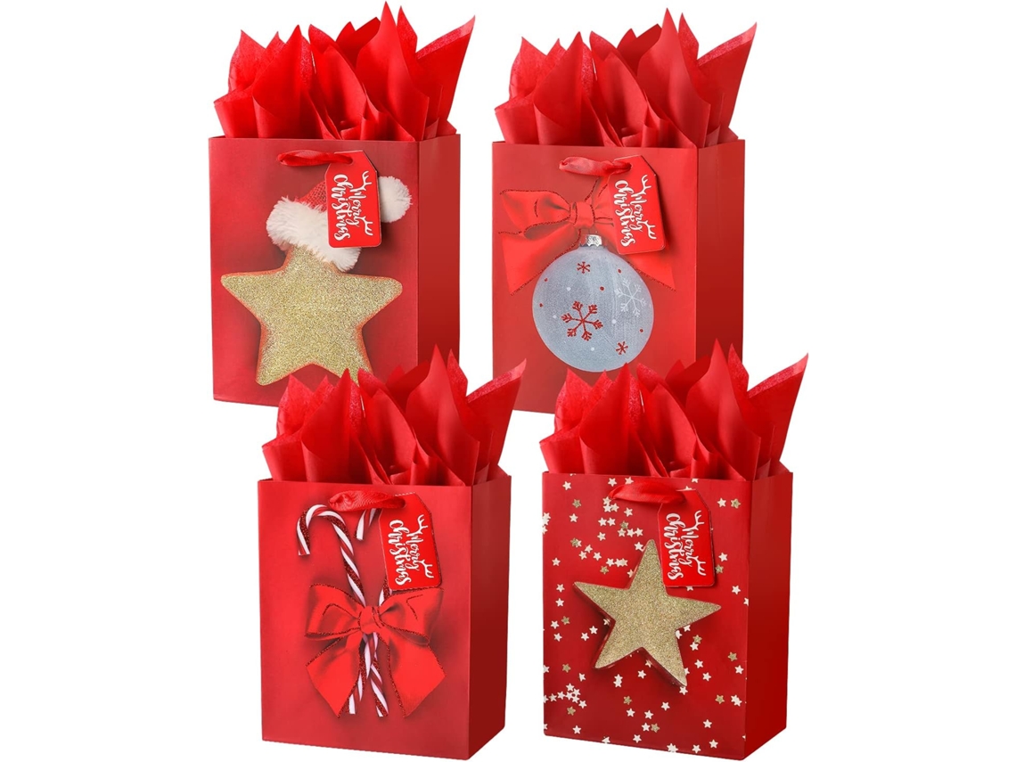 Conjunto Com 4 De Presente De Natal Papel, Para Presentes, 10 X 23