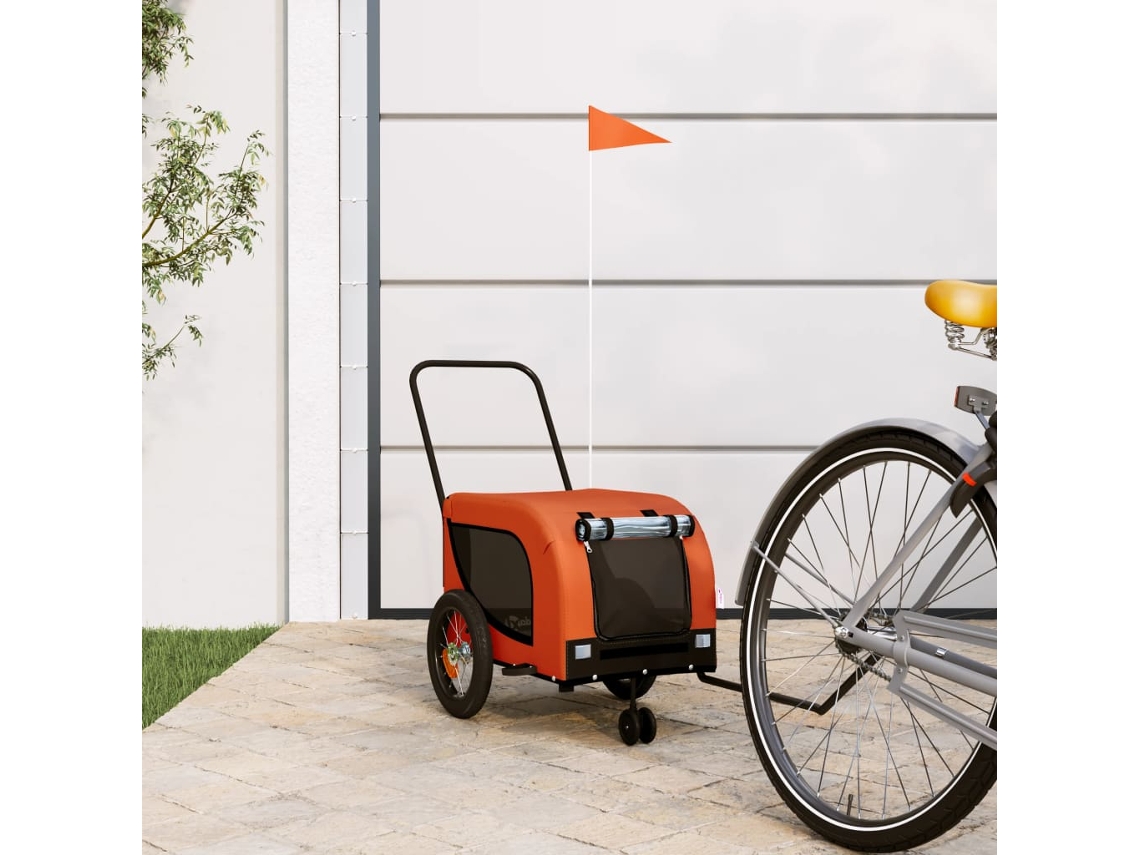 Vidaxl Reboque Bicicleta P/ Animais Tecido Oxford/ferro Laranja/preto