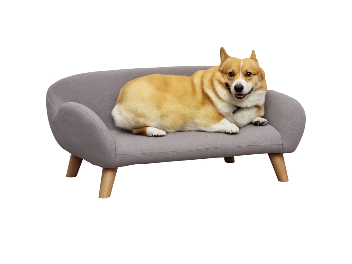 Sofá para Cães, Cama Elevada, Almofada Lavável, Pés de Madeira, 98x67x25cm, Cinza