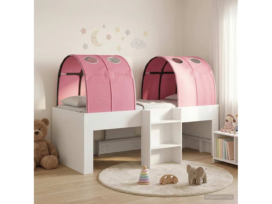 Vidaxl Cama Com Túnel 3 Unid. Branco E Rosa Derivados De Madeira