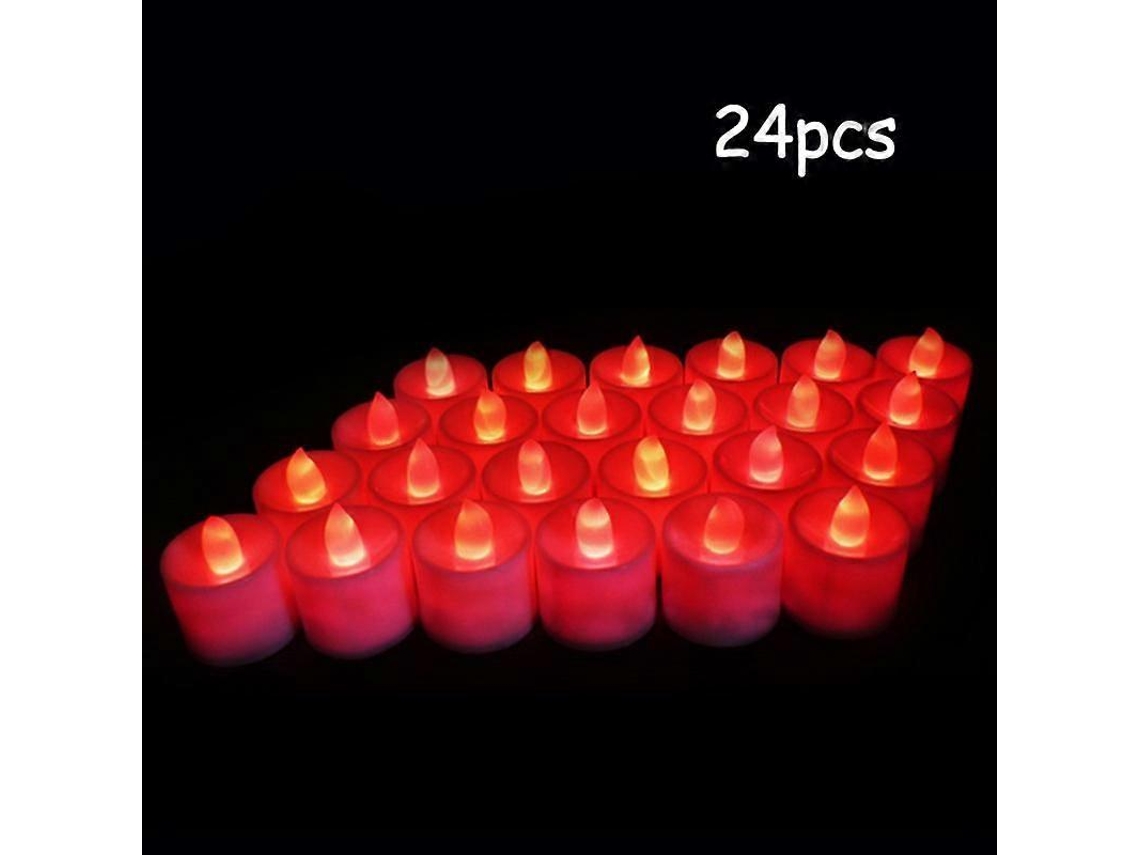Rebe velas Led Sin Llama de Plástico Con Luz Amarilla para Exterior, 12/24/36/48 Piezas, Decoración de Fiestas Y Navidad 24 Peças Vermelhas