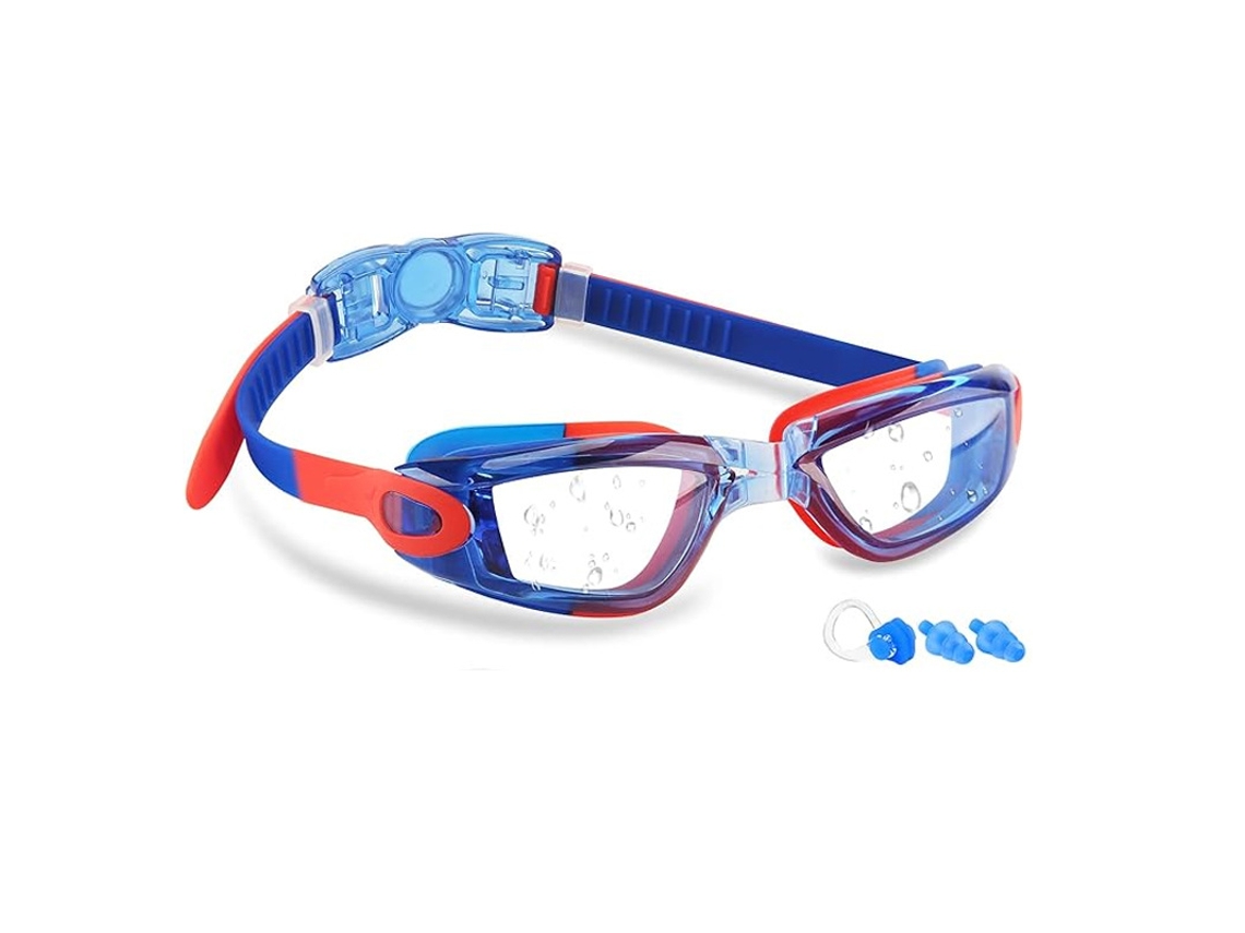 Óculos De Natação Infantil 2026azul E Vermelho à Prova D'água De Alta Definição Com Protetores Auriculares Com Clipe Nasal + Caixa