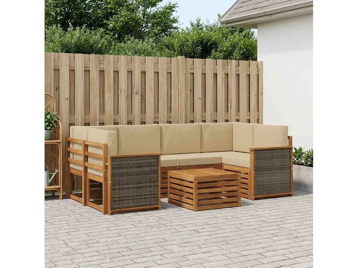 Vidaxl Conjunto De Sofás Para Exterior 7 Unid. Natural E Bege