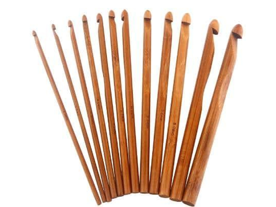 N008 Conjunto De 12 Agulhas De Crochê Em Bambu Multicolorido Da Mais Alta Qualidade Aquaforge