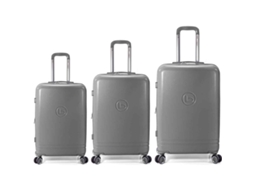 Conjunto Benzi Mala Bz5827g, 3 Peças Rígidas Extensíveis Em Abs, Cabine 50 Cm, Média 60 Cm, Grande 70 Cm, 4 Rodas Duplas, Cinza