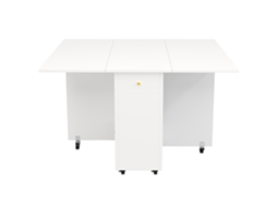 Mesa dobrável PAPRIKA com armário, duas laterais retráteis, 70x83x75 cm em branco e madeira natural