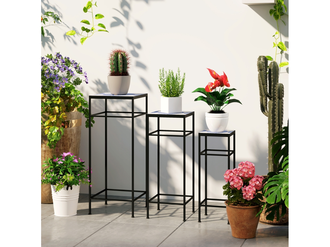 Conjunto De 3 Suportes Para Plantas De 71cm,prateleira Para Vasos Em Metal Com 3 Tamanhos,estante Para Flores Interior/exterior,pé Para Vasos Em A