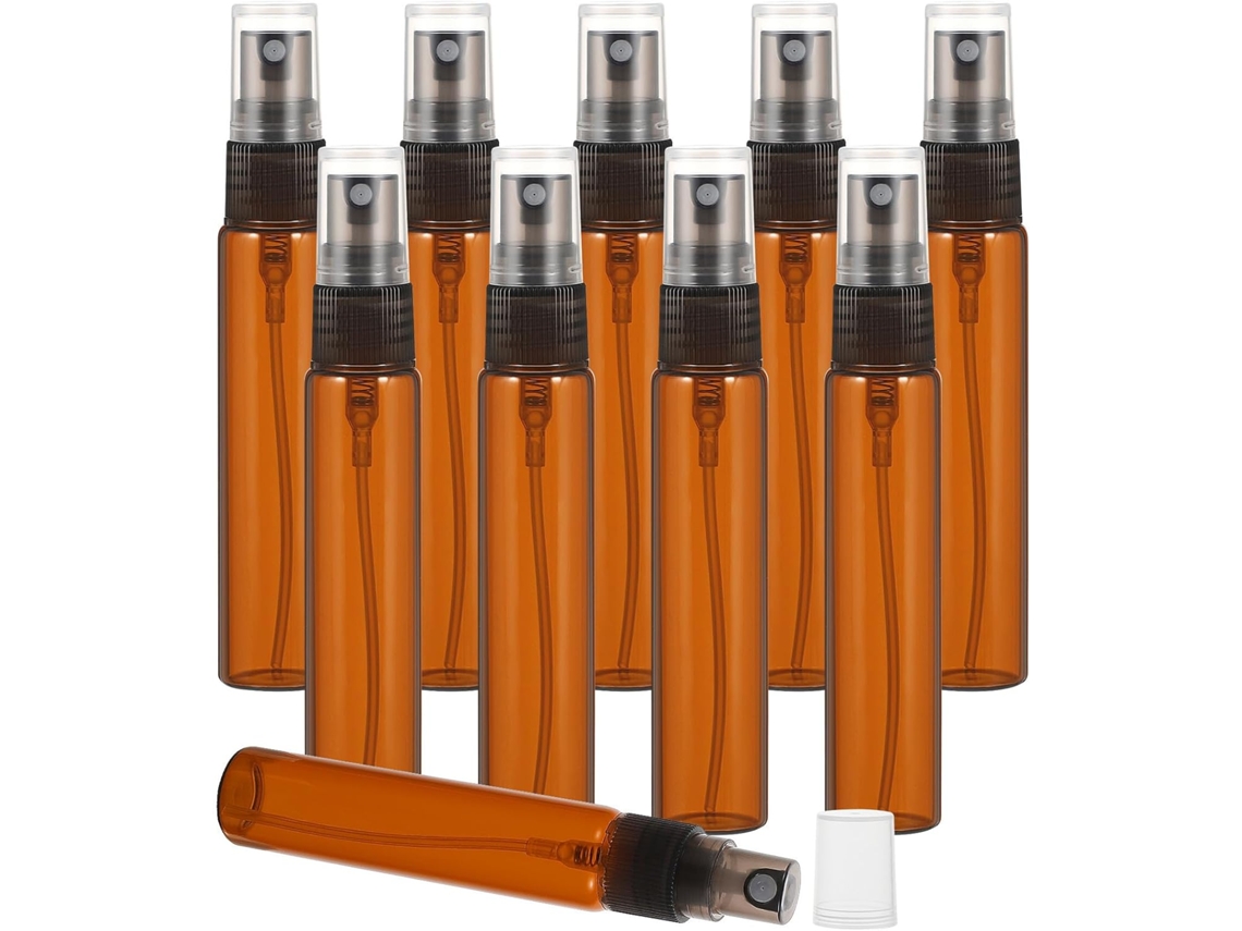 Frascos De Vidro Âmbar Recarregáveis E Seguros Com Spray, Pacote Com 10ml