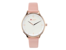 Relógio de Pulso Feminino Fashion Casual Rosa com Pulseira Pu e Mostrador Redondo Quartzo