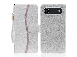 Capa Carteira Em Couro Pu Compatível Com Iphone 17 Air, Com Compartimentos Para Cartões E Glitter - Lingling Prata