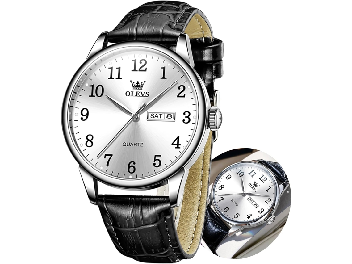Lurelia Relógio Masculino, Data/calendário, Aço Inoxidável, Couro, Branco