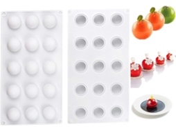 Molde de Silicona Hemisfério com 15 Cavidades para Bolos, Fondant, Mousse, Sabonetes, Velas, Joias e Resina