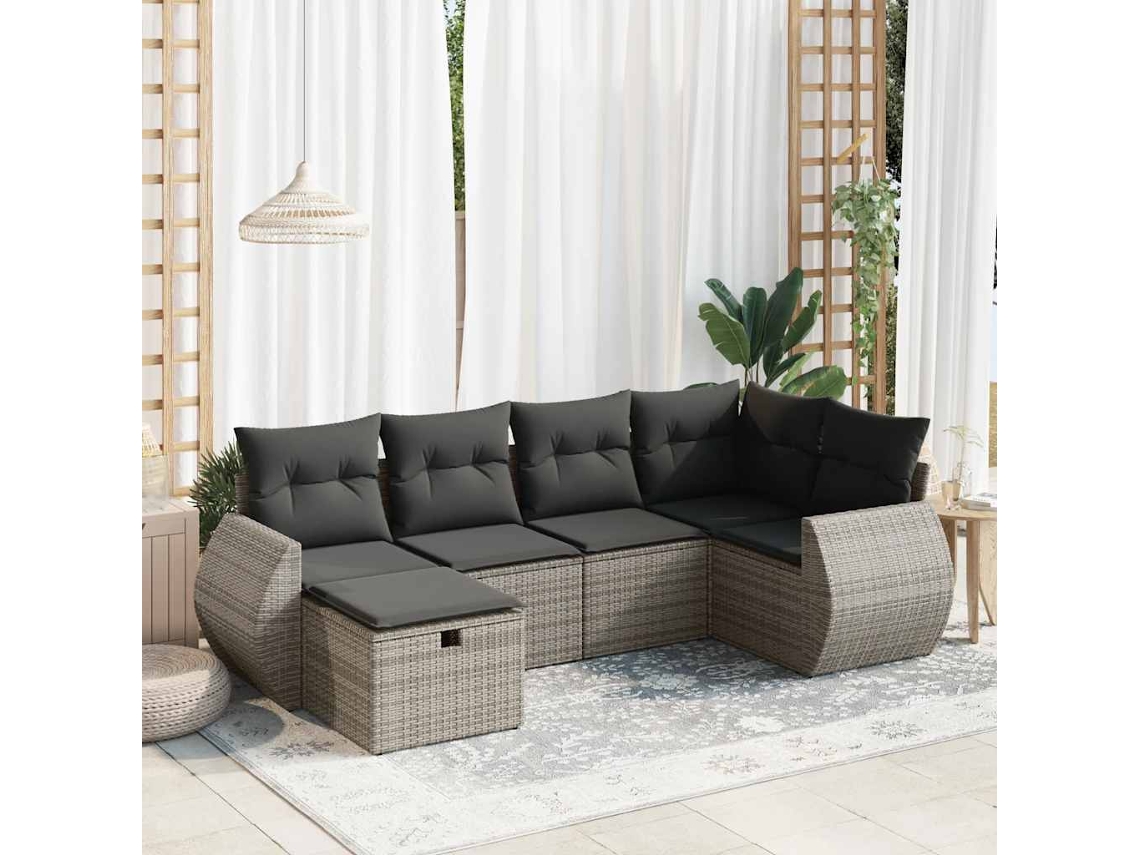 Vidaxl 6 Pcs Conjunto Sofás De Jardim Com Almofadões Vime Cinzento