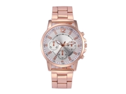 Relógio analógico de quartzo unissex casual com pulseira de aço (ouro rosa)