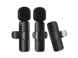 Pacote Com 2 Microfone De Lapela Para Celular Sem Fio Usb C Preto Aquaforge
