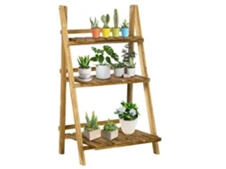 Suporte Para Planta Madeira De Abeto Cor Madeira Carbonizada 60x37x93 Cm Outsunny