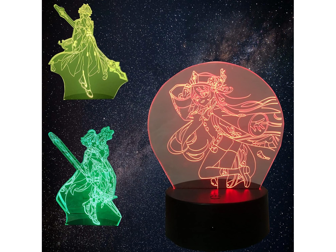 Luminária Noturna 3 em 1 Genshin Impact, Xiao em Acrílico, Zhongli BRILVIBERA