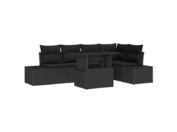 Conjunto 6 De Sofá Jardim Vidaxl Preto Vime, Poliéster, Aço